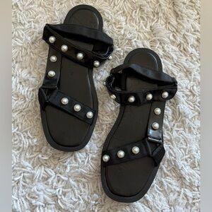 Black Pearl-Embellished Zara Sandals